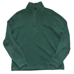 Vintage Polo Ralph Lauren Y2k 1/4 Zip Green Pullover Embroidered Pony Sz Large